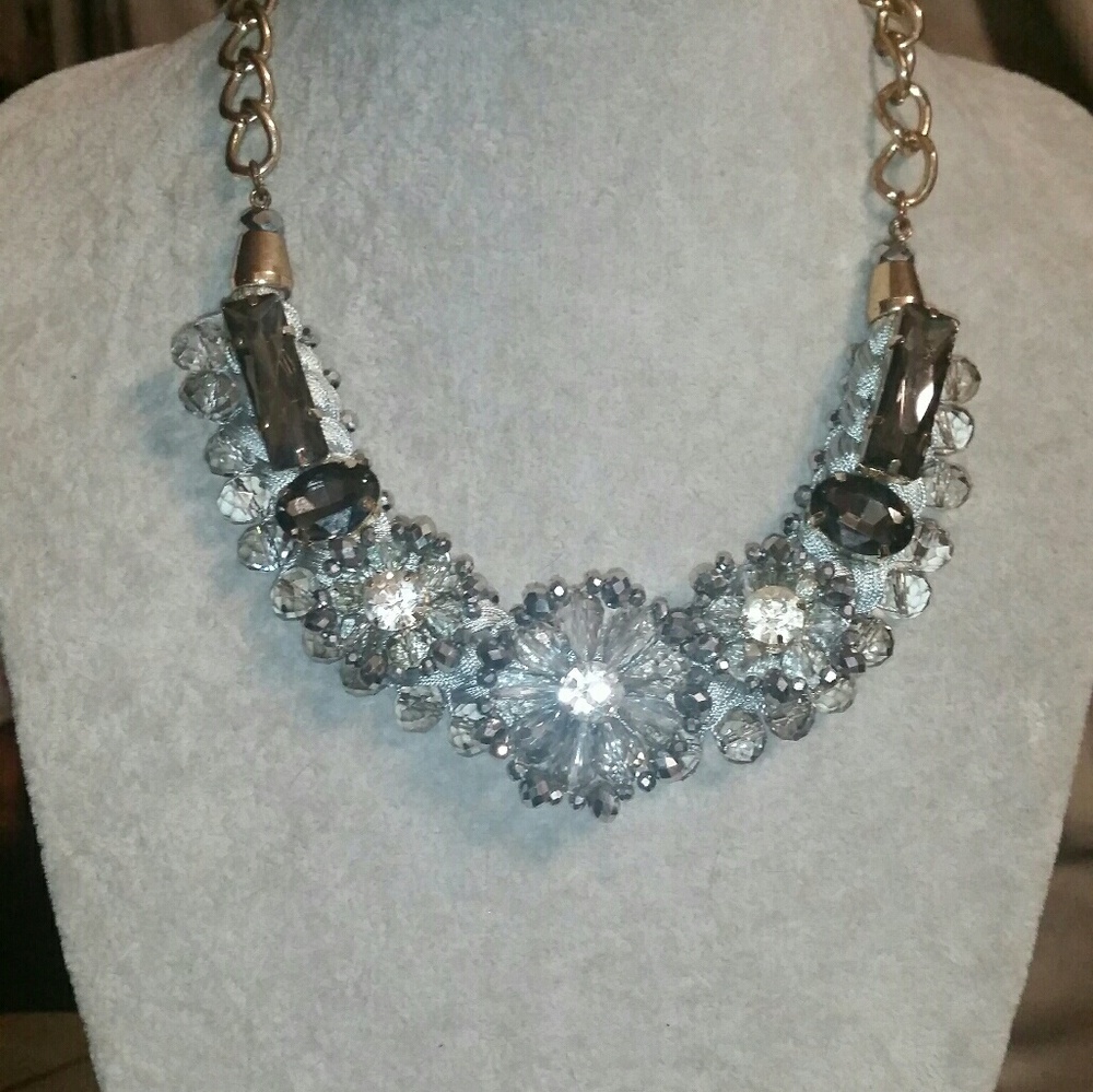 Saks Fifth Avenue Gold, Ice Blue Crystal Floral St